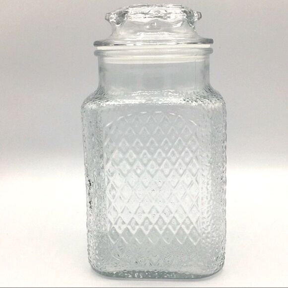 Textured Patterned Glass Rectangular Canister with Lid - Picture 3 of 16